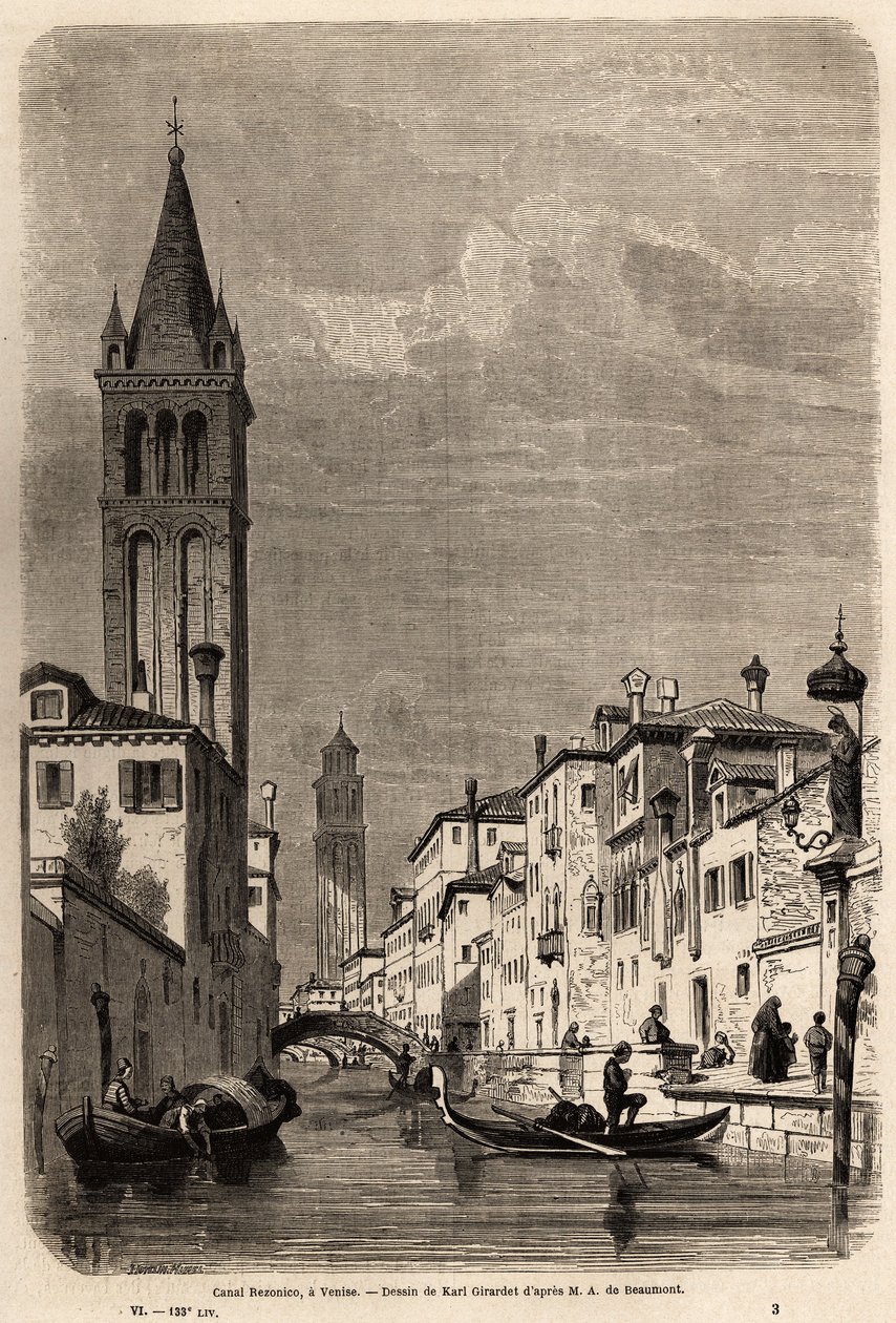 The Rezonico Canal, drawing by Karl Girardet (1813-1871), to illustrate Adalbert de Beaumont