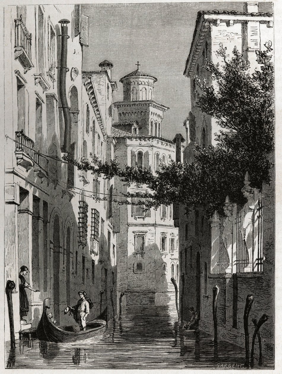 The palace of Bianca Cappello in Venezia, Venice. drawing by Karl Girardet (1813-1871), to illustrate Adalbert de Beaumont