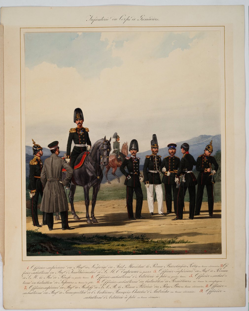 Infanterie du corps de grenadiers - 俄罗斯帝国掷弹兵军团的步兵 - Piratsky, Karlovich (1813-1889) - 1867 - 彩色石版画 - 56x45 - 私人收藏 作者 卡尔·卡洛维奇·皮拉茨基
