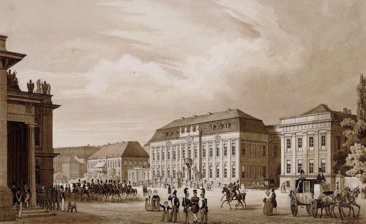 菩提树下大街，柏林。从Neue Wache到Kronprinzenpalais的视图，右边是Prinzessinenpalais，左边是Kommandatur， 作者 卡尔·洛埃洛特·哈特维格