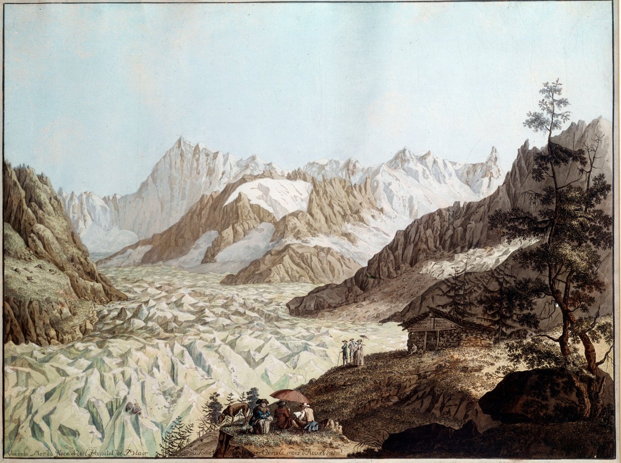阿尔卑斯山夏蒙尼附近阿维特山的冰海景观，插图由 Karl Hackert (1740-1800) (ec.all.) 1781 年法兰克福绘制。 国家艺术学院 作者 卡尔·路德维希·哈克特