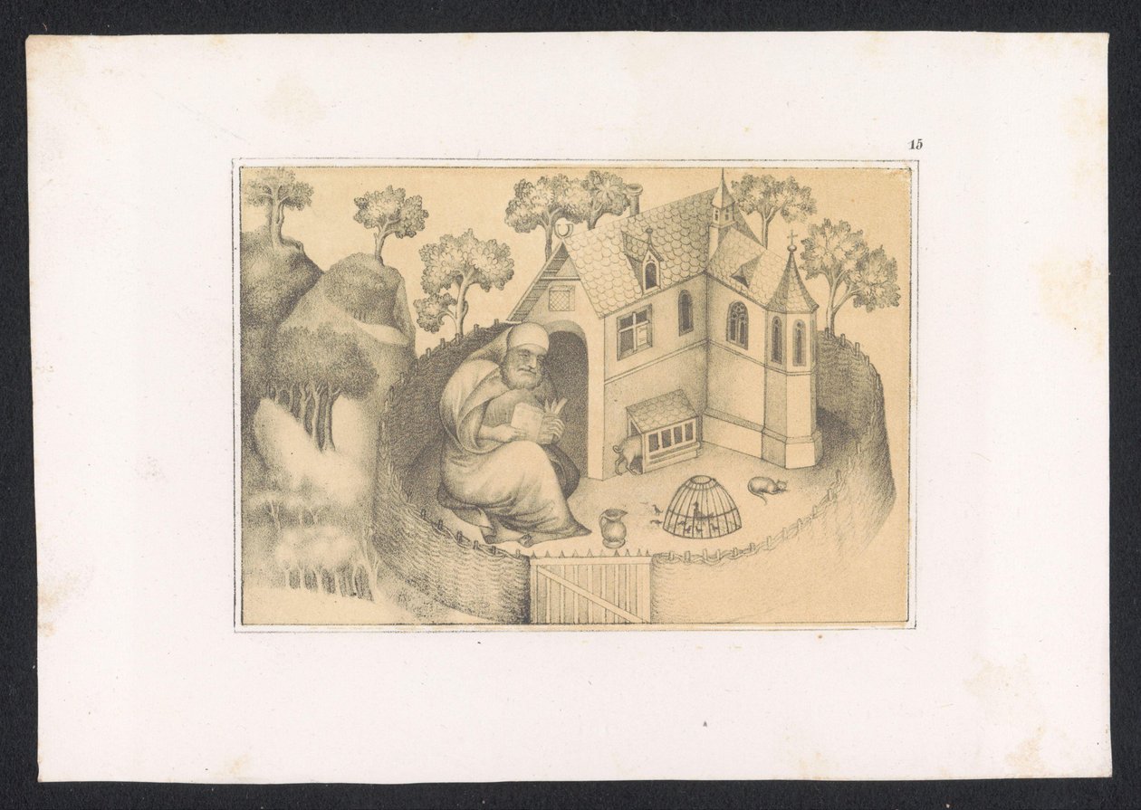 安东尼斯-方丈（Antonius Abbot lezend in tuin
十五世纪荷兰大师的素描和研究作品。根据保存在柏林皇家图书馆的原作绘制（系列名称） 作者 卡尔·帕尔佐
