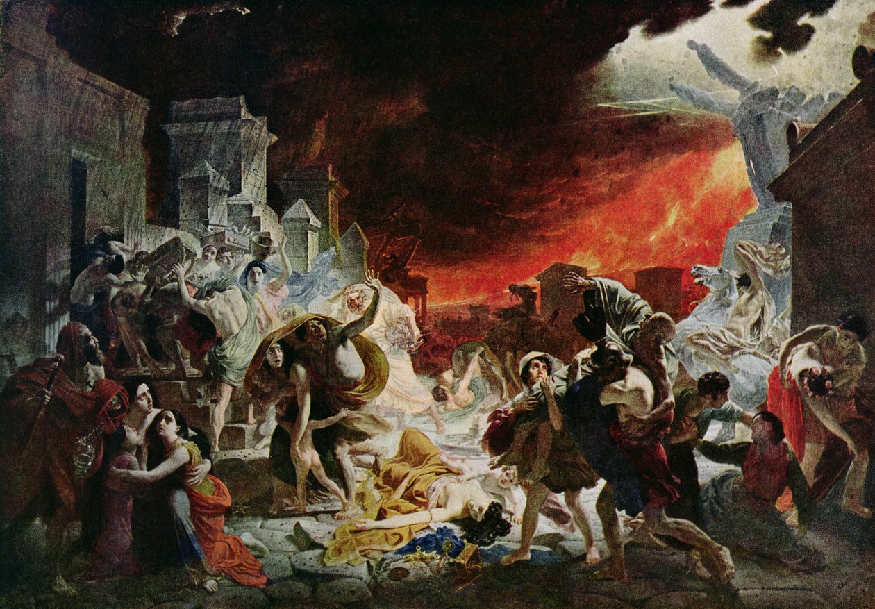 The Destruction of Pompeii in 79 AD (colour litho) 作者 卡尔·巴甫洛维奇（后）布留洛夫