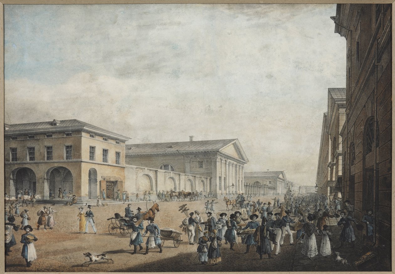 View of Sadovaya Street in Saint Petersburg - Karl Petrovich Beggrov (1799-1875). Lithograph, watercolour 作者 卡尔·帕夫洛维奇·贝格罗夫