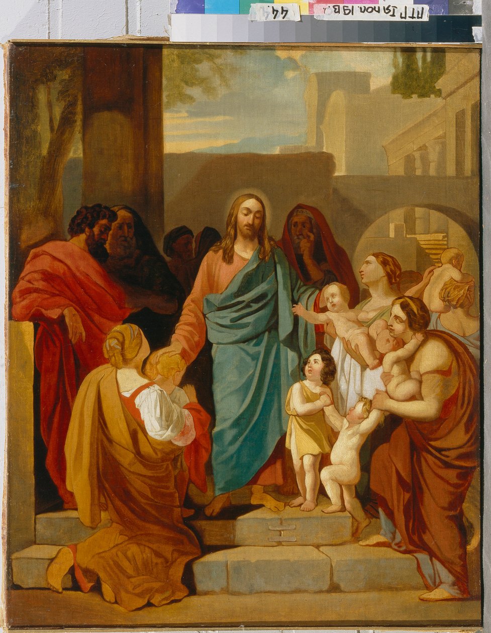 Le Christ benissant les enfants (Christ blessing the Children) - Peinture de Karl Pavlovich Briullov (Brioullov) (1799-1852), huile sur toile   1401271   zh       chinese Successfully Translated  Original: Study for the Head of Christ and an Apostle Transl 作者 卡尔·巴甫洛维奇·布留洛夫