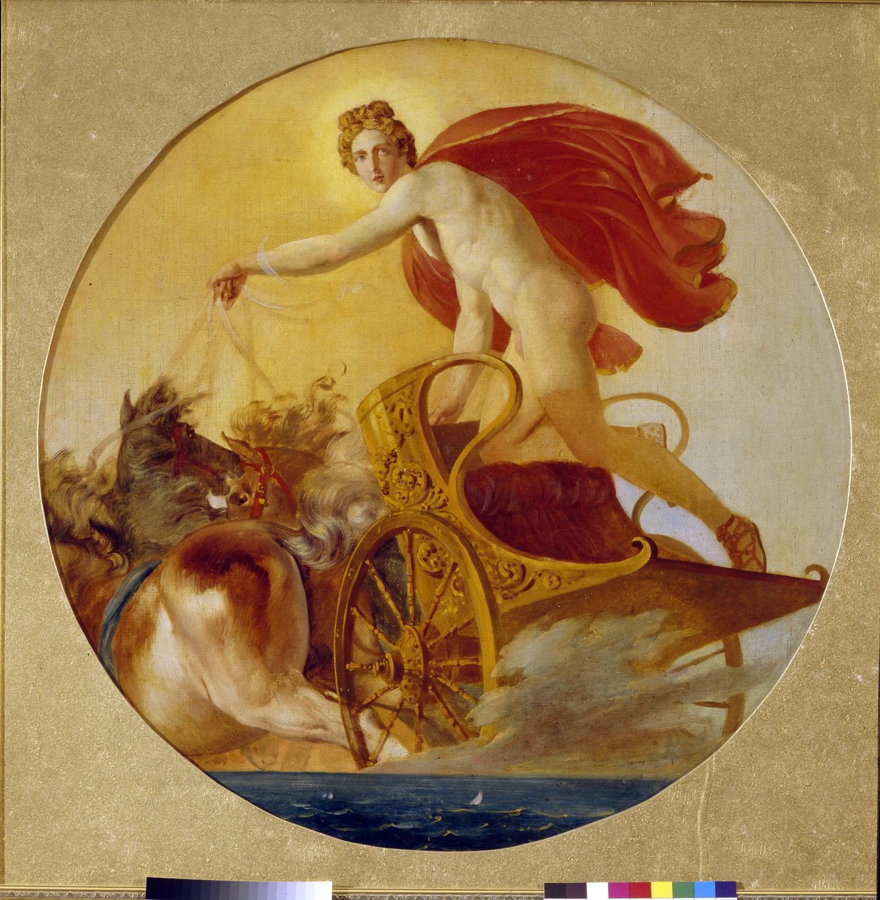 菲比斯驾驭着太阳之马。卡尔-帕夫洛维奇-布留尔洛夫（Karl Pavlovich Briullov）（1499-1852 年）的画作，布面油画。19 世纪俄罗斯艺术，浪漫主义。圣彼得堡俄罗斯国家博物馆。 作者 卡尔·巴甫洛维奇·布留洛夫