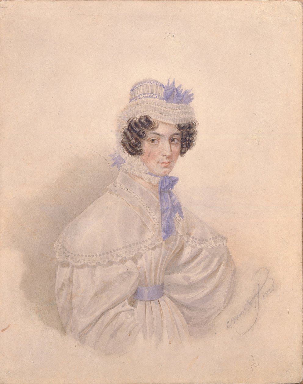 肖像1802-1835年的Anna Borisovna Bakunina，1835年 作者 卡尔·巴甫洛维奇·布留洛夫