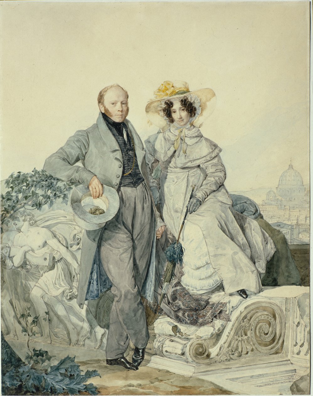 Grigory Nikanorovich和Varvara Alexeyevna Olenin的肖像，1827年 作者 卡尔·巴甫洛维奇·布留洛夫