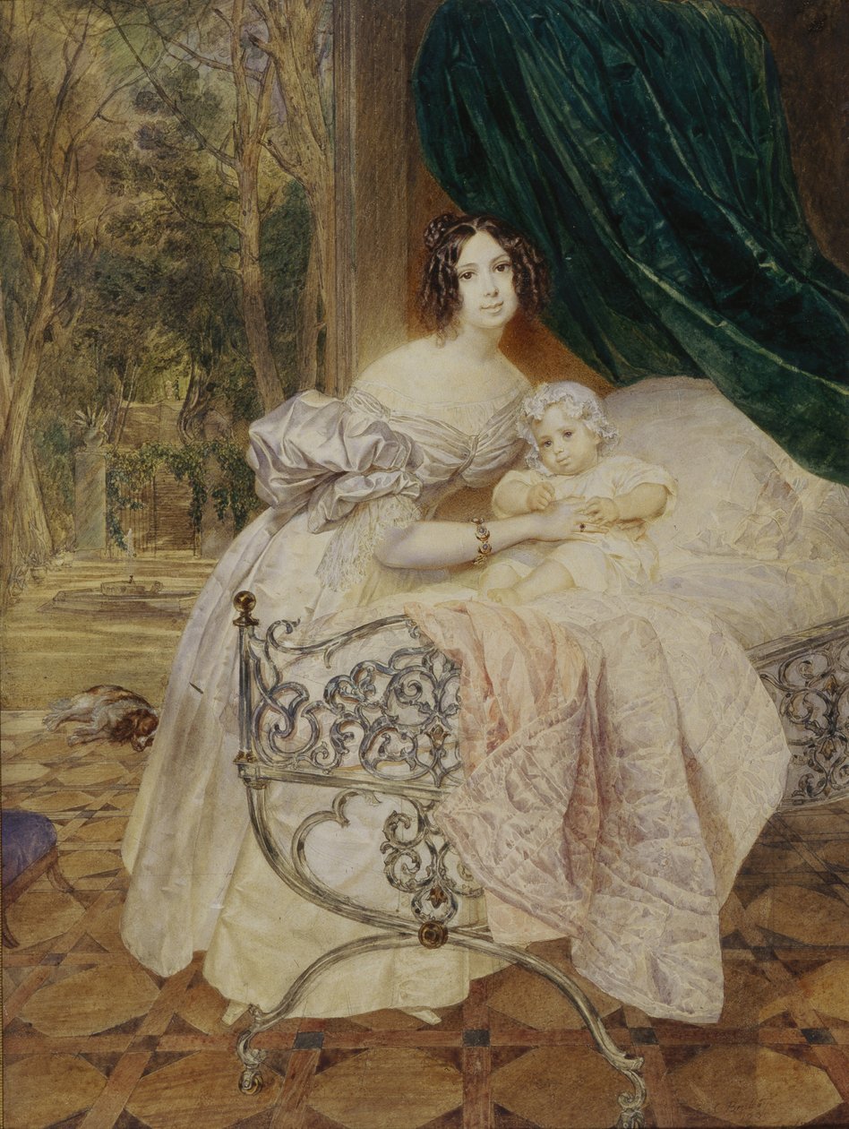玛丽亚·布特涅娃（Maria Buteneva）与女儿玛丽亚的肖像，1835年 作者 卡尔·巴甫洛维奇·布留洛夫
