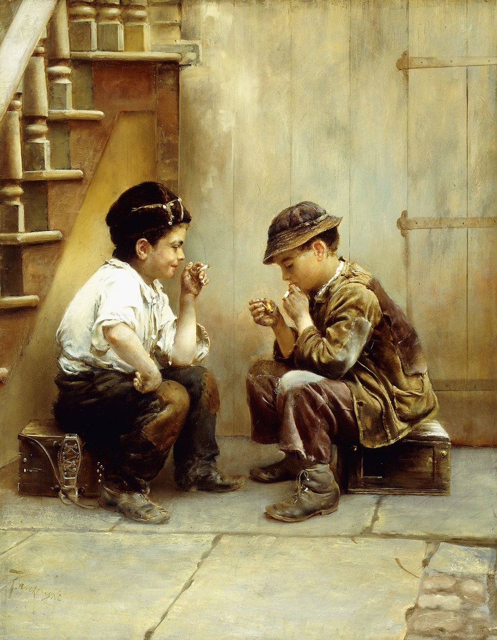 他们的第一次吸烟，1889年 作者 卡尔·维特科夫斯基