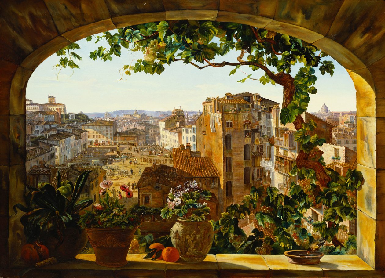 巴贝里尼广场（Piazza Barberini），罗马，1830年 作者 卡尔·冯·卑尔根
