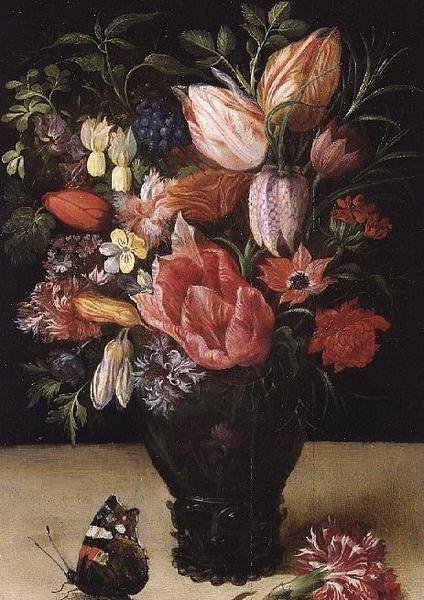 鲜花静物，1620-21（铜上油） 作者 卡巴斯尔（Kasper）或加斯珀·范·登·霍克（Gaspar van den Hoecke）