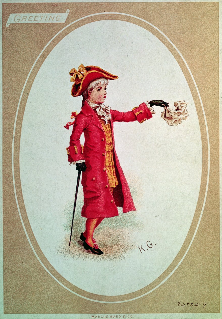 男孩穿着猩红色（维多利亚时代的卡） 作者 凯特·格林威（Kate Greenaway）