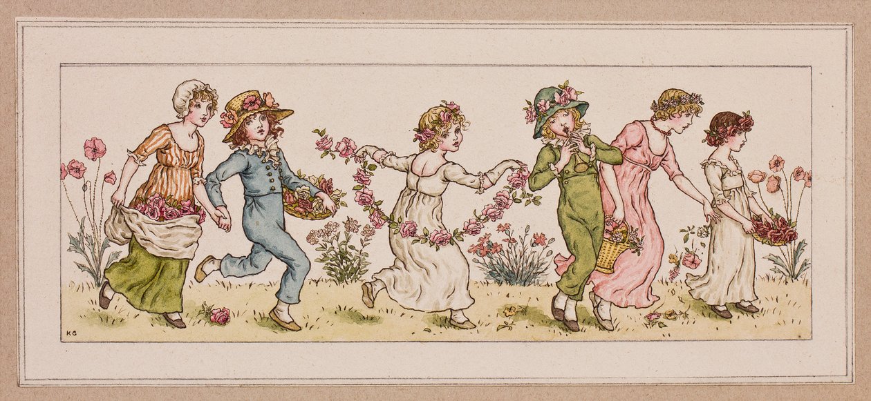 鲜花和音乐（墨水和纸张上的wc） 作者 凯特·格林威（Kate Greenaway）