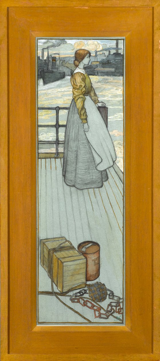 等待达特茅斯渡轮，c.1910（蓝纸上的粉笔） 作者 凯特布莱克摩尔