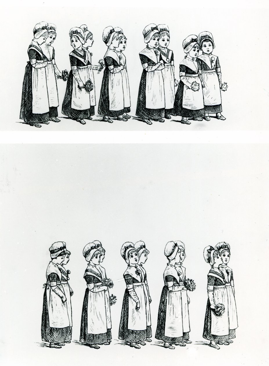慈善儿童，约1880年（雕刻）。 作者 凯特·格林威（Kate Greenaway）
