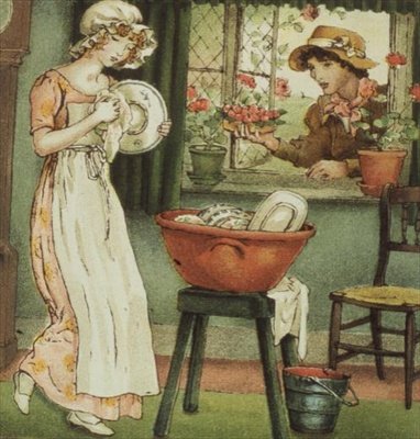 卷发，来自《四月宝宝的曲谱》。 作者 凯特·格林威（Kate Greenaway）