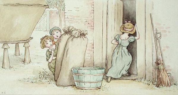 捉迷藏（纸上水彩画） 作者 凯特·格林威（Kate Greenaway）