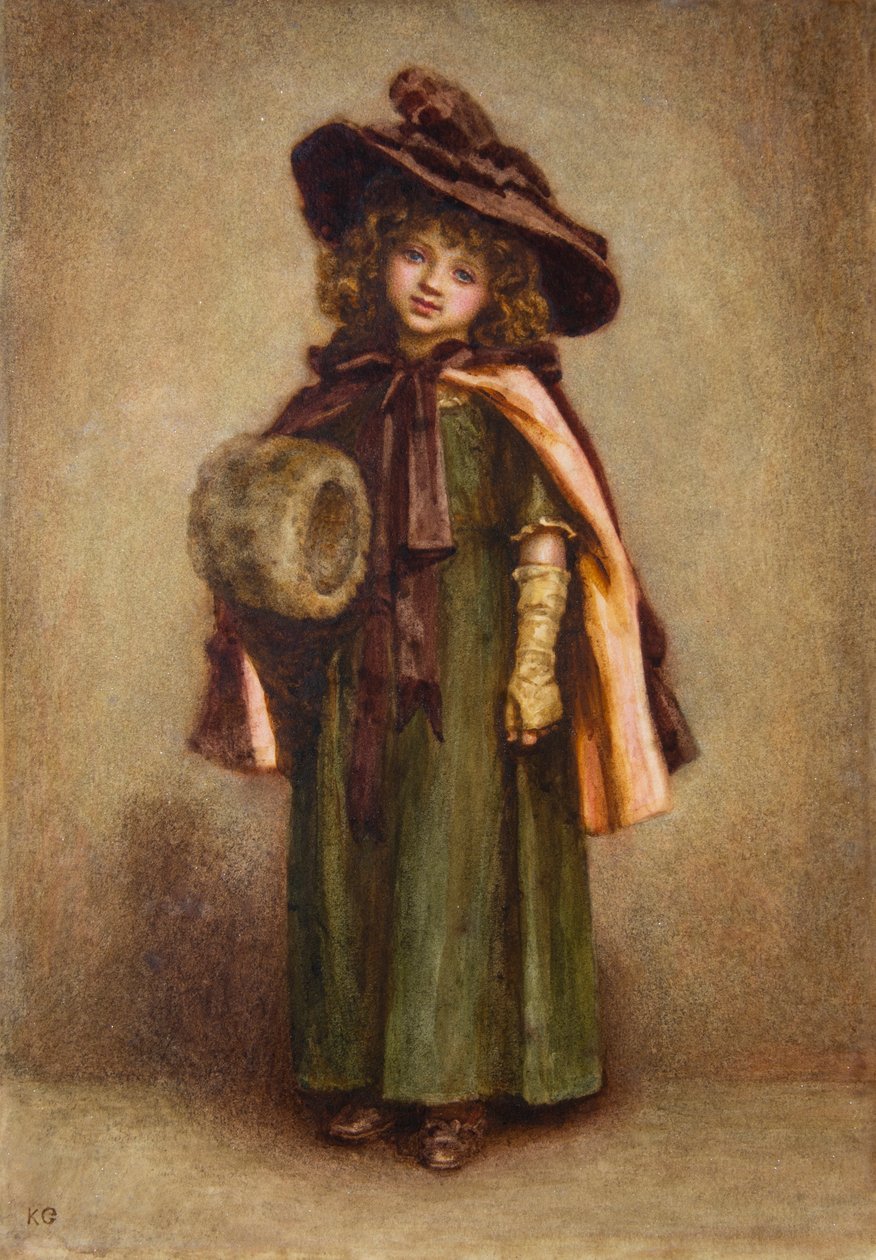 拿着口罩的小女孩（水彩画） 作者 凯特·格林威（Kate Greenaway）