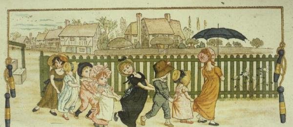 游戏时间，来自 "儿童生活中的一天"。 作者 凯特·格林威（Kate Greenaway）