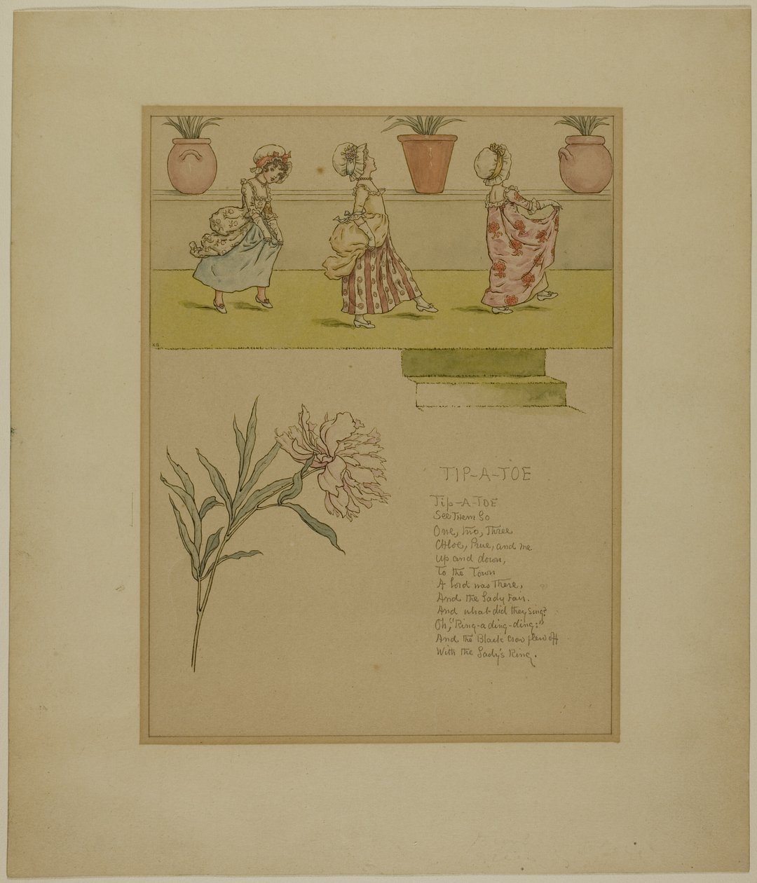 踮起脚尖》的研究，选自《万寿菊花园 作者 凯特·格林威（Kate Greenaway）