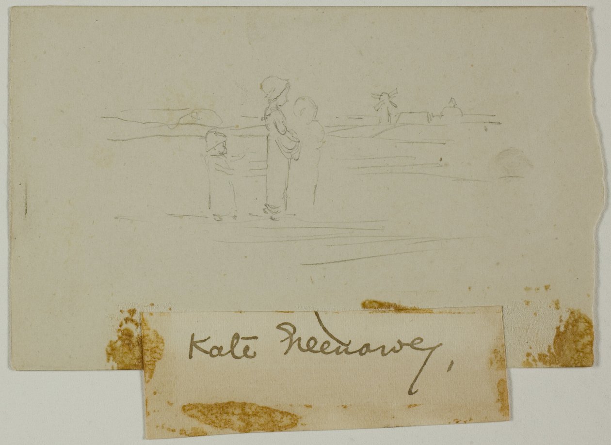 有风车的风景中的三个人物 作者 凯特·格林威（Kate Greenaway）