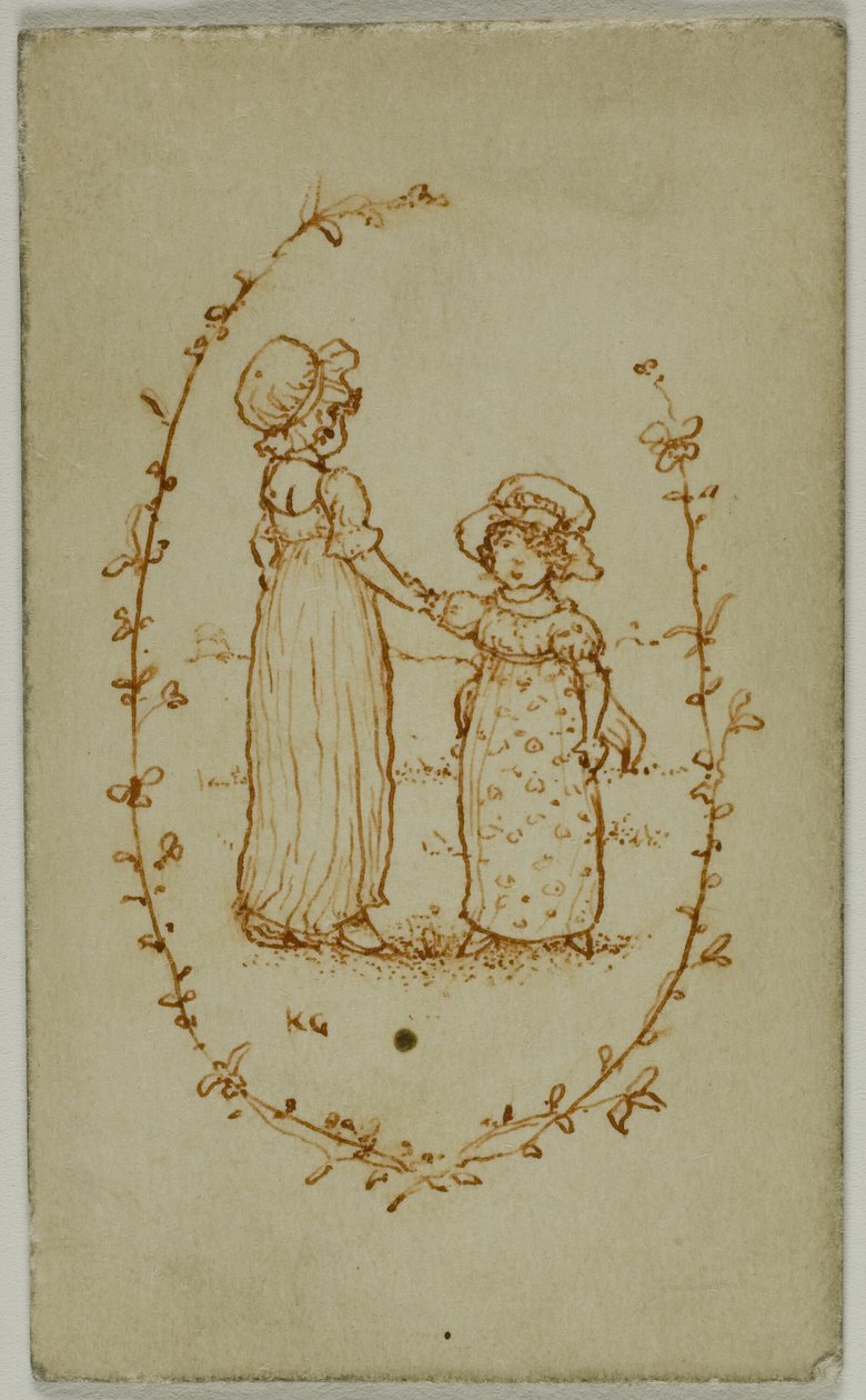 两个女孩的小插图（正面）；雅典娜（背面） 作者 凯特·格林威（Kate Greenaway）