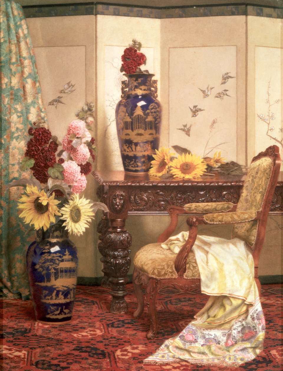 向日葵和冬青花》，1889年 作者 凯特·海拉尔