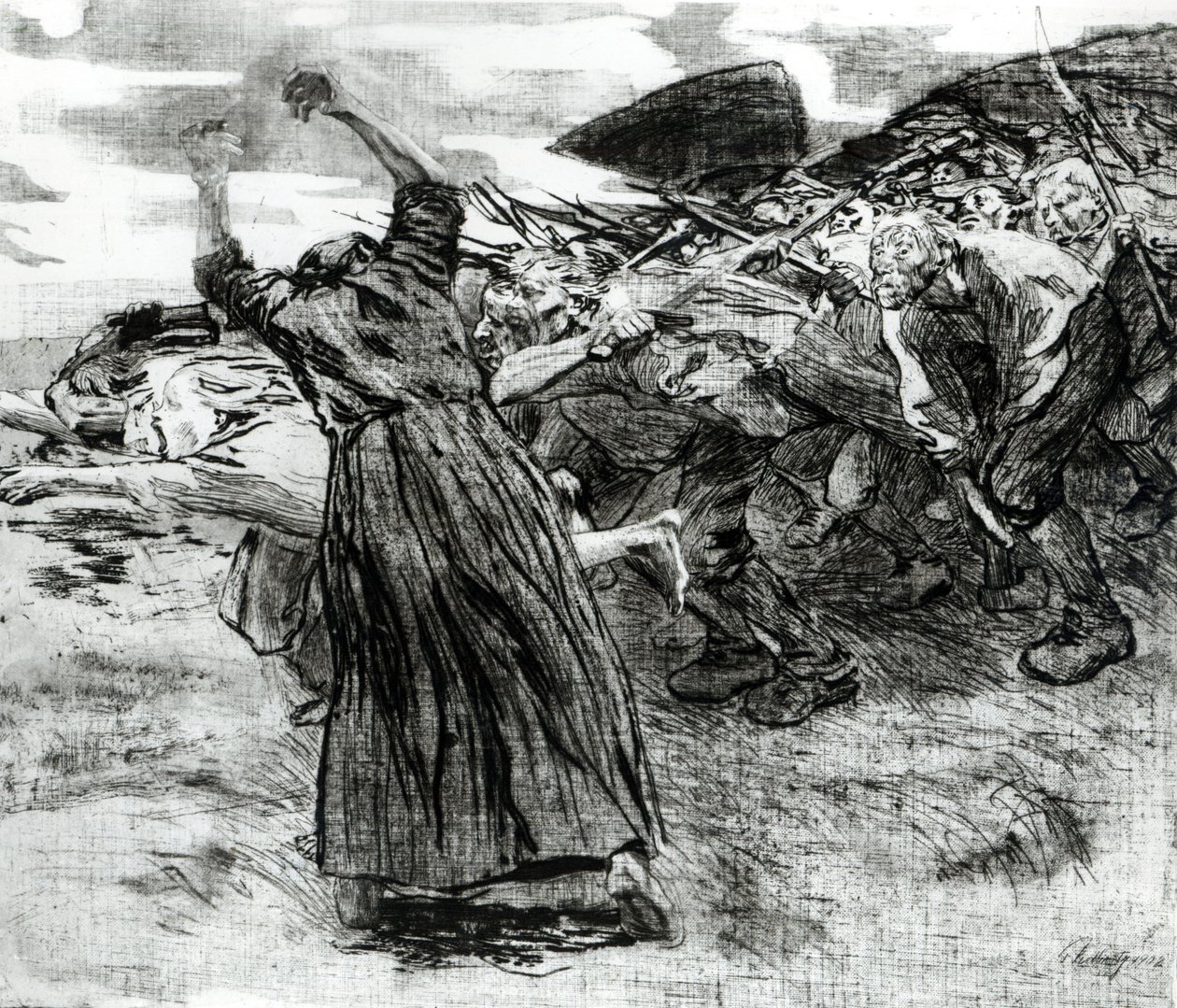 1908年（蚀刻和雕刻）“农民起义”系列中的第5号爆发 作者 凯特·珂勒惠支