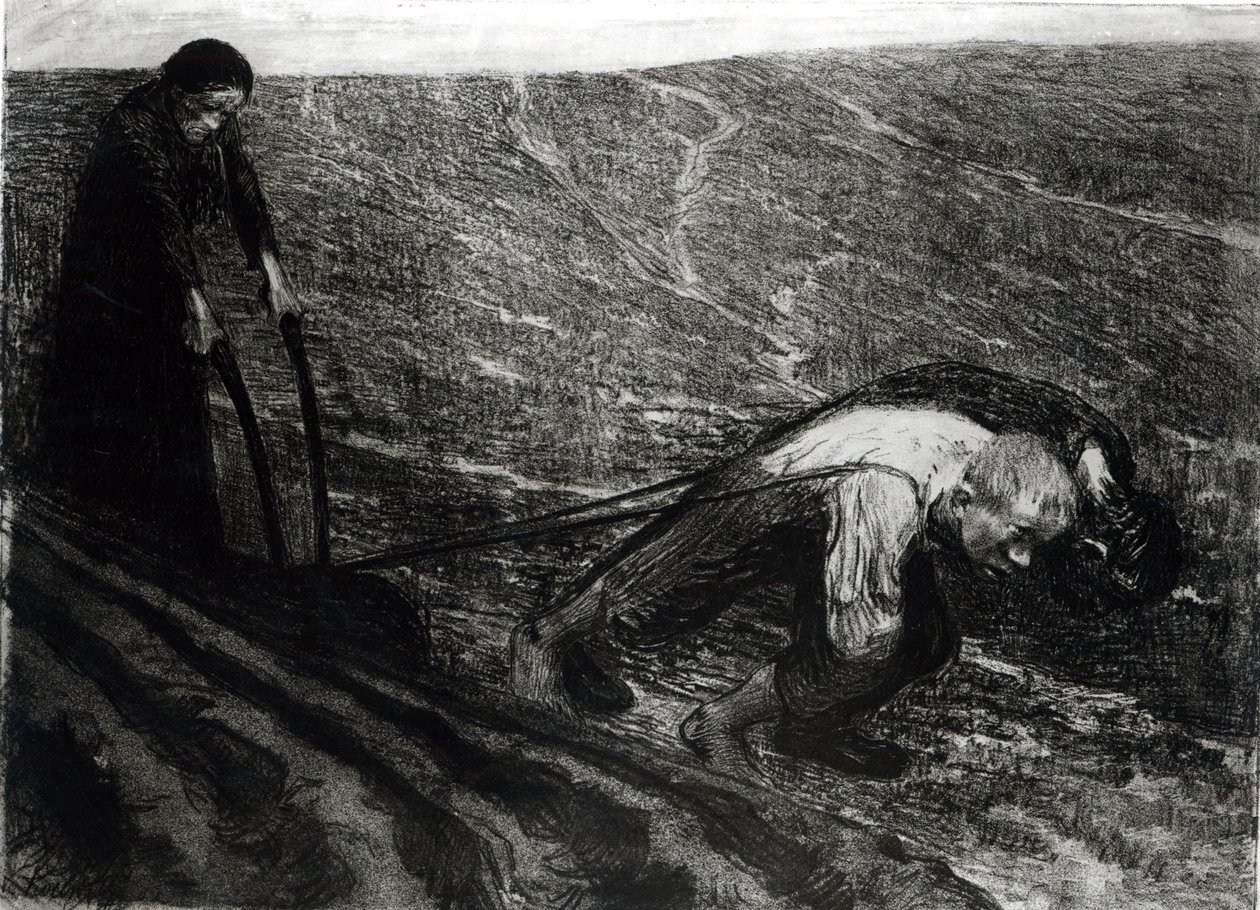 犁拉和女人，1902年 作者 凯特·珂勒惠支