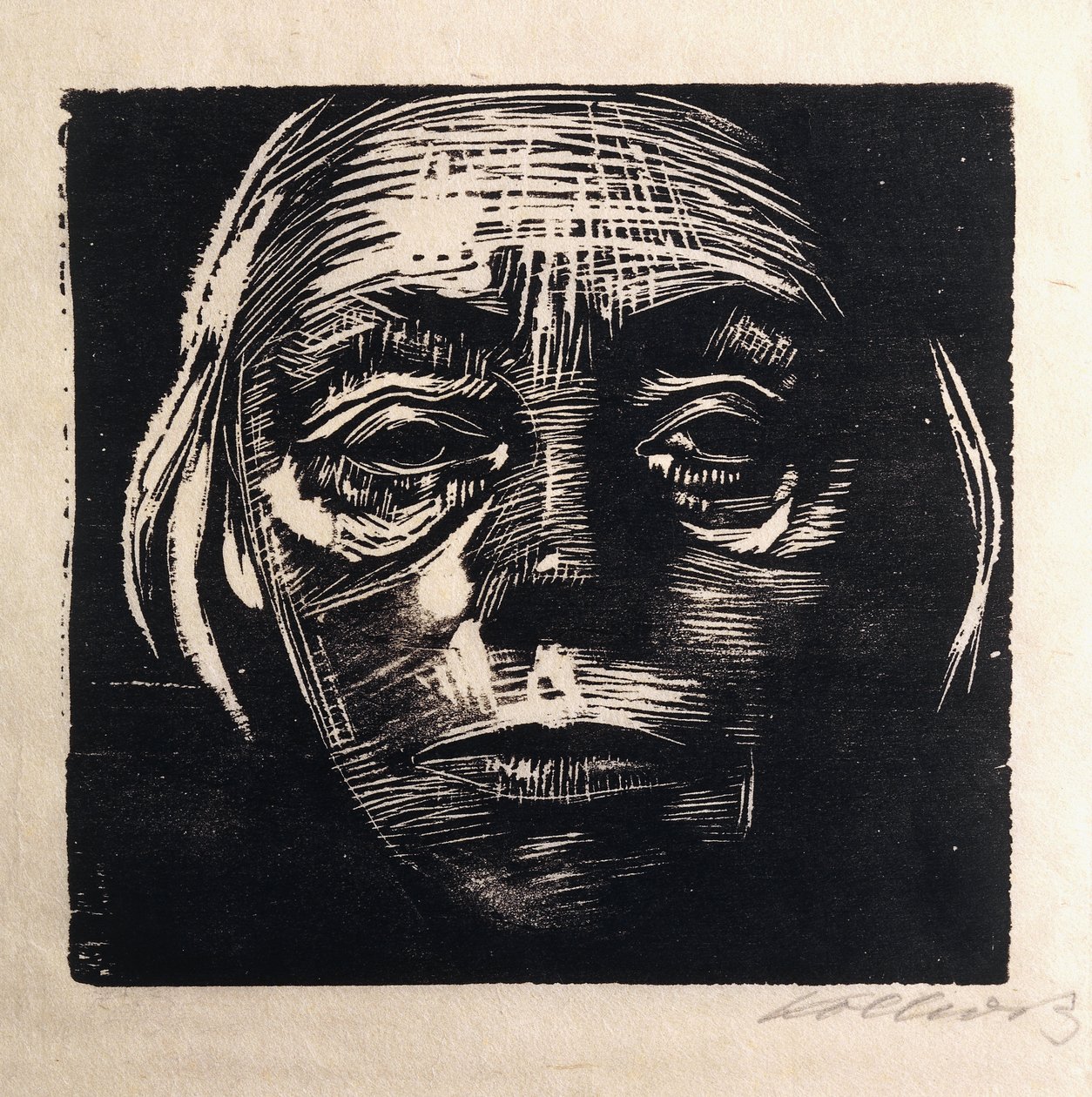 全脸的自画像；正面的自画像，1923年 作者 凯特·珂勒惠支