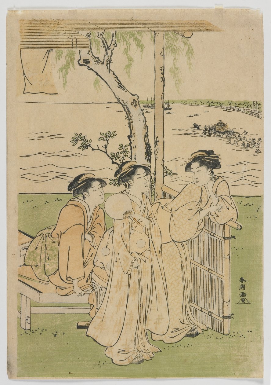 夏天的三个美女，江户时代的妇女，1780年代中期的女性（彩色木版画） 作者 胜川俊町