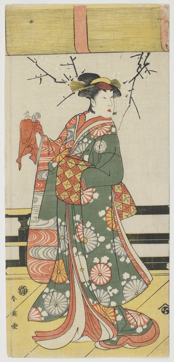 Segawa Kikunojo III作为Itohagi，1792年（彩色木版画） 作者 胜川俊英