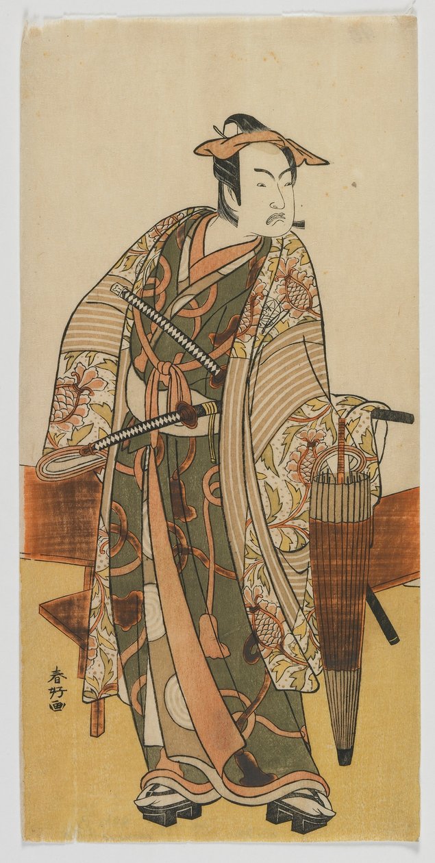 演员Ichimura Uzaemon VIII作为江户时代Yoshiwara的访客，1770年代后期（彩色木版画） 作者 胜川俊子