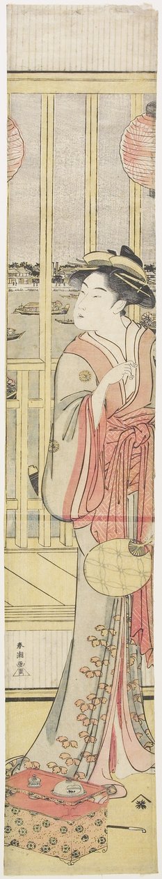 Courtesan Hanao_gi Cooling Herself，c。 1788 作者 胜川俊町
