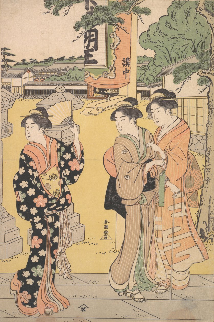 佛教寺院中的博览会游客，约1789年。 作者 胜川俊町