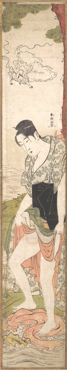 年轻女子在河里洗衣服，18世纪末至19世纪初。 作者 胜川俊町