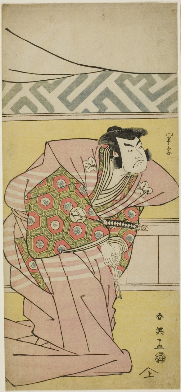 男演员泽村宗矩三世在 "假名文字室町记事"（"Kanagaki Muromachi bundan"）中饰演织田和三之助 Harunaga。 作者 胜川俊英