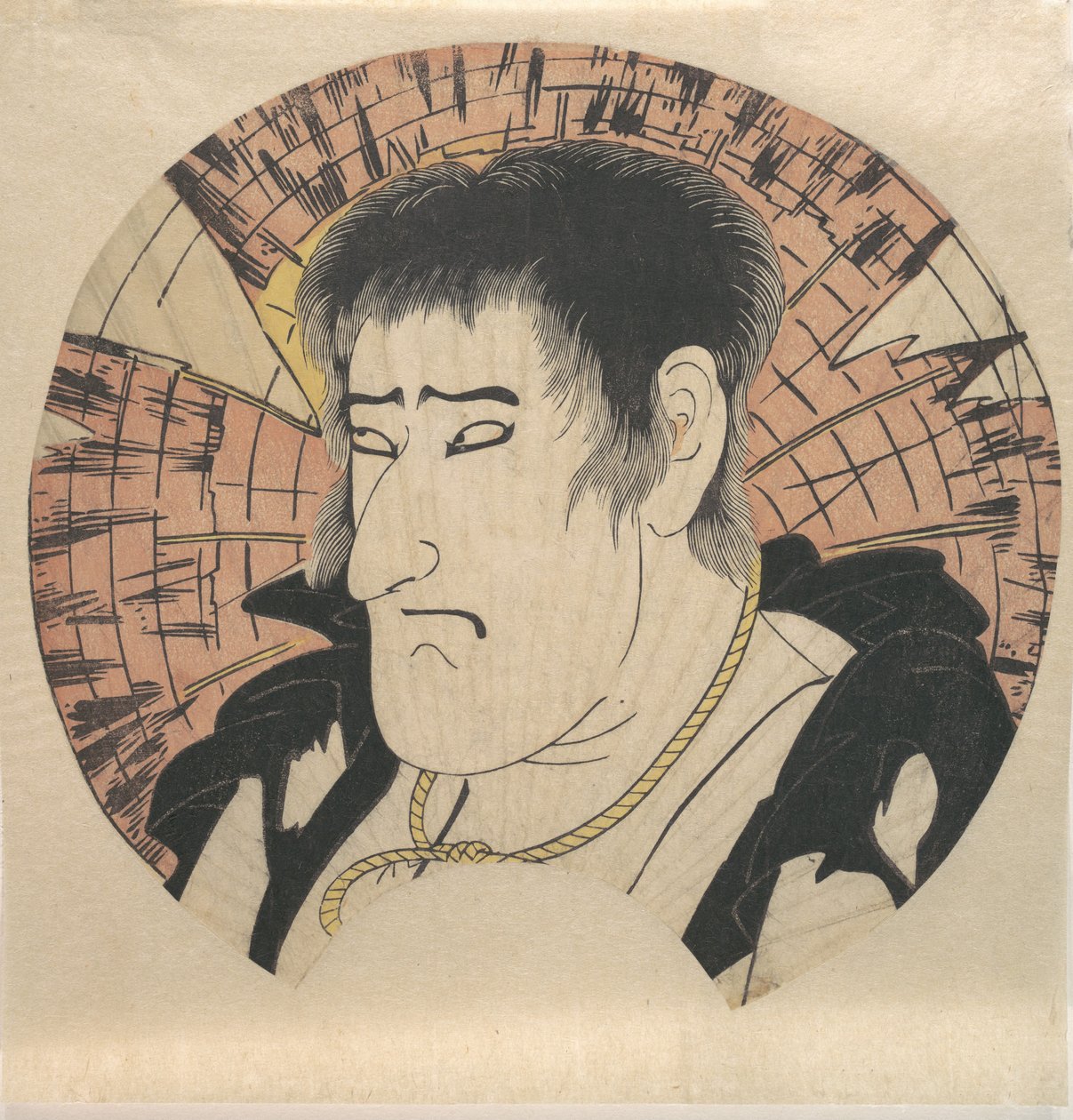 一个身份不明的演员的头像，扮演一个穿着破烂的乡下人，约1793年。 作者 胜川俊英