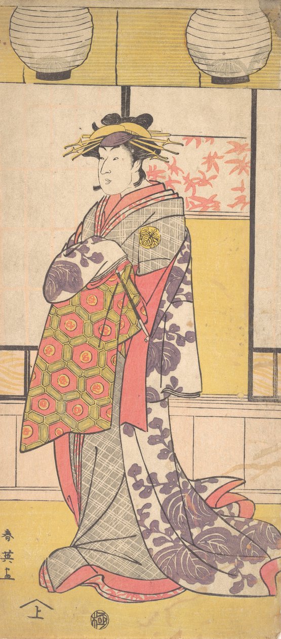中山立三作为宫女站立，面向左边，约1792-93。 作者 胜川俊英