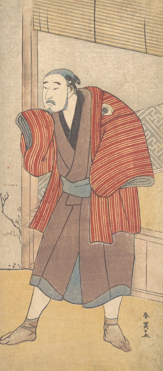 小野松助作为仆人站在房子旁边，约1793年。 作者 胜川俊英
