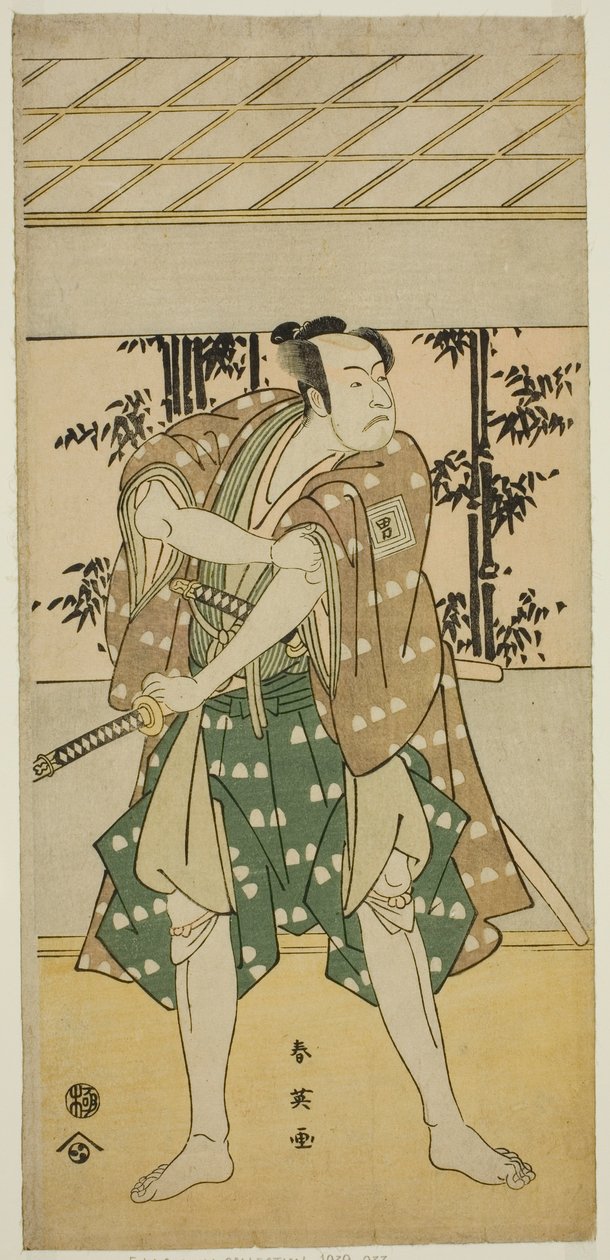 1792 年 11 月在川崎剧院（？）演出的话剧《大船森 Ebi no Kaomise》中饰演船夫 Takihei（？ 作者 胜川俊英