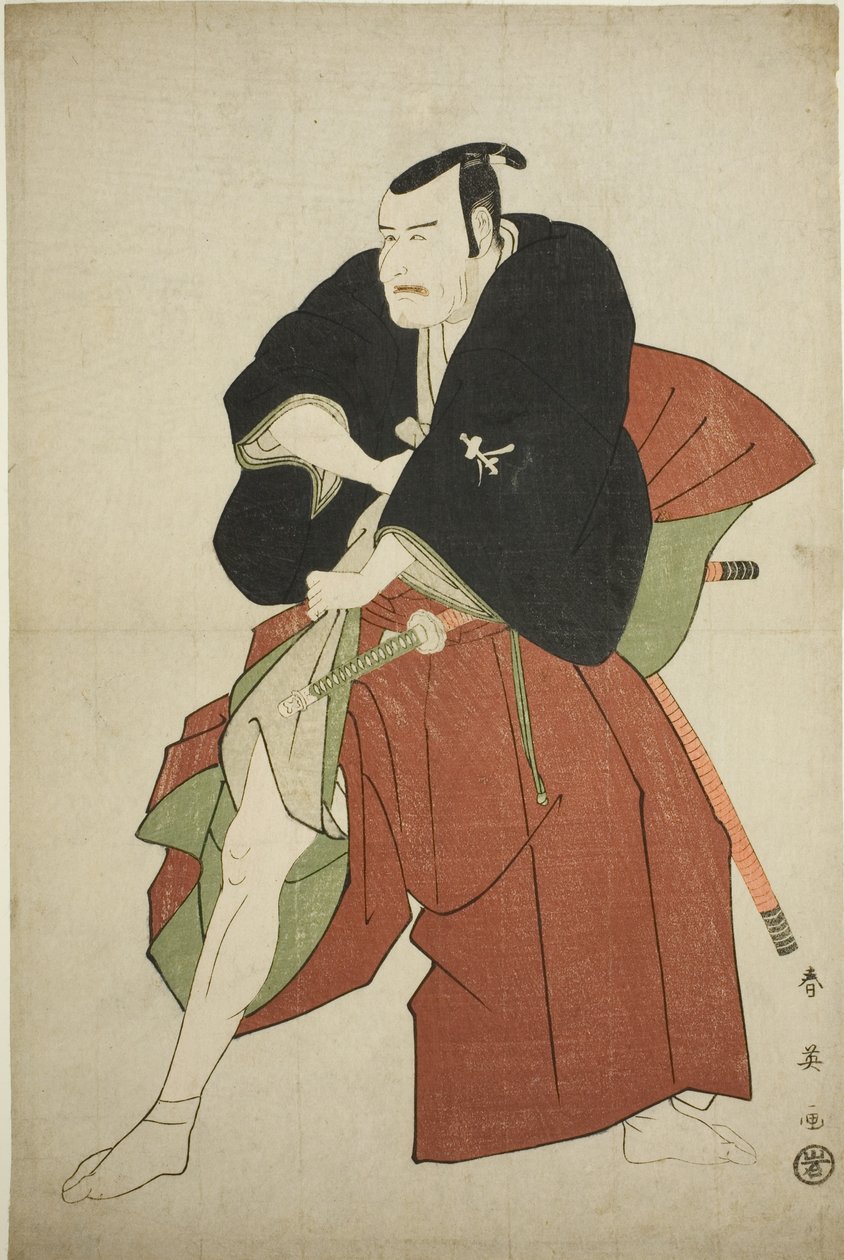 1795 年五月在川崎剧场演出的话剧《金德本忠仓》中饰演加古川本藏的演员松本小四郎 作者 胜川俊英