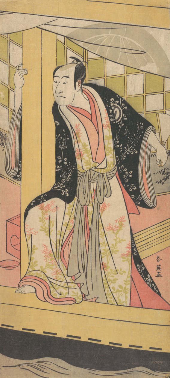 演员泽村宗三郎扮演站在游船上的人，约1790年。 作者 胜川俊英