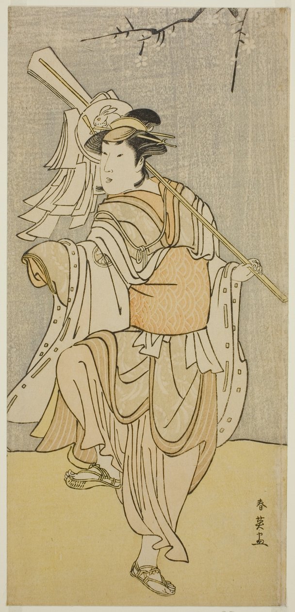 1790 年 11 月在中村剧场演出的话剧《小夜曲之中山日木之鹤金》中饰演大作的演员濑川菊之条三世 作者 胜川俊英