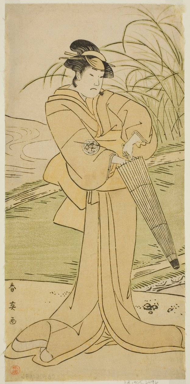 1795 年 5 月在桐剧场演出的话剧《友木福之玉水》中饰演冈谷的演员山下金作二世 作者 胜川俊英