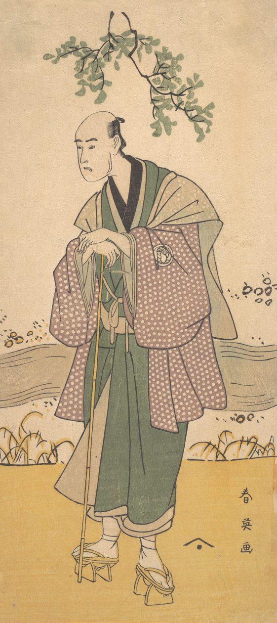 第三幅万户彦三郎作为一个人站在河岸上，约1793年。 作者 胜川俊英