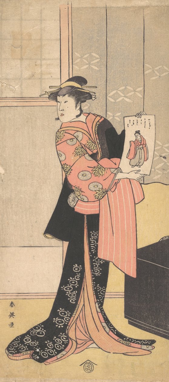 濑川喜久野三郎扮演的是一个站在房间里的女人，约1793年。 作者 胜川俊英