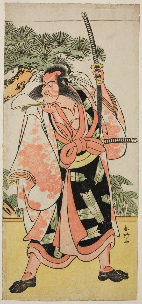 1787 年正月在桐剧场演出的话剧《结城纳妻西外曾我》中饰演梶原元太影雪的演员市川团十郎五世 作者 胜川俊康®̄