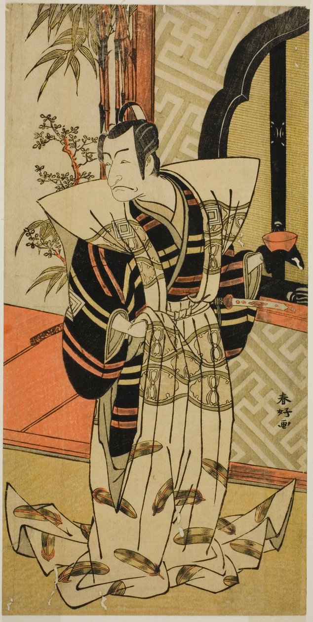 1776年3月（？）在森田剧场（？）演出的话剧《Hiragana Seisuiki》中饰演梶原平次的演员Ichikawa Danjuro V（？ 作者 胜川俊康®̄